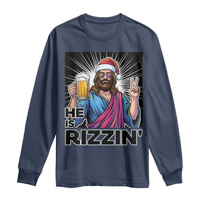 Jesus Christmas Long Sleeve Shirt Funny Drinking Beer Xmas Holiday TS14 Navy Print Your Wear