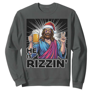 Jesus Christmas Sweatshirt Funny Drinking Beer Xmas Holiday TS14 Dark Heather Print Your Wear
