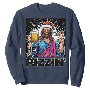 Jesus Christmas Sweatshirt Funny Drinking Beer Xmas Holiday TS14 Navy Print Your Wear