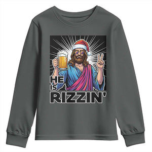 Jesus Christmas Youth Sweatshirt Funny Drinking Beer Xmas Holiday TS14 Dark Heather Print Your Wear