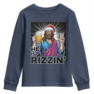 Jesus Christmas Youth Sweatshirt Funny Drinking Beer Xmas Holiday TS14 Navy Print Your Wear