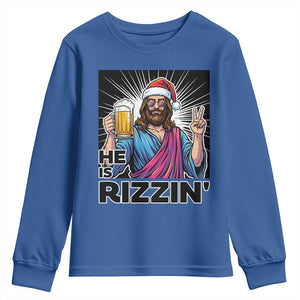 Jesus Christmas Youth Sweatshirt Funny Drinking Beer Xmas Holiday TS14 Royal Blue Print Your Wear