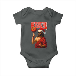 Jesus Basketball Christmas Baby Onesie He Is Rizzin TS14 Dark Heather Print Your Wear