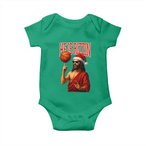 Jesus Basketball Christmas Baby Onesie He Is Rizzin TS14 Irish Green Print Your Wear