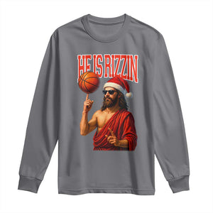 Jesus Basketball Christmas Long Sleeve Shirt He Is Rizzin TS14 Charcoal Print Your Wear