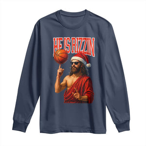 Jesus Basketball Christmas Long Sleeve Shirt He Is Rizzin TS14 Navy Print Your Wear