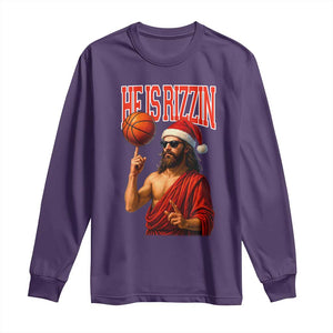 Jesus Basketball Christmas Long Sleeve Shirt He Is Rizzin TS14 Purple Print Your Wear