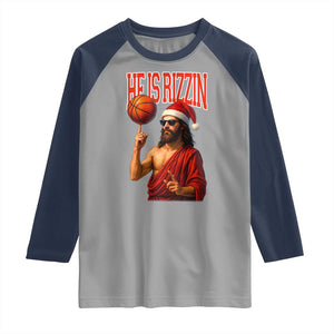 Jesus Basketball Christmas Raglan Shirt He Is Rizzin TS14 Sport Gray Navy Print Your Wear
