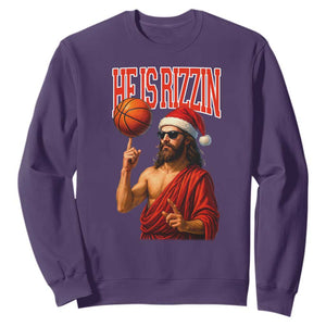 Jesus Basketball Christmas Sweatshirt He Is Rizzin TS14 Purple Print Your Wear