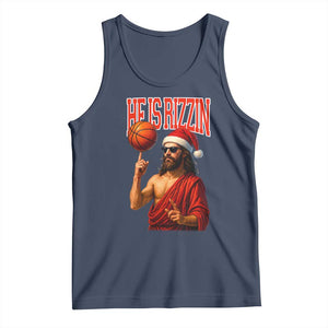 Jesus Basketball Christmas Tank Top He Is Rizzin TS14 Navy Print Your Wear