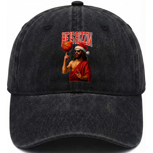 Jesus Basketball Christmas Washed Cotton Baseball Cap He Is Rizzin TS14 Washed Cap Universal Fit Black Print Your Wear