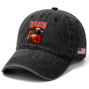 Jesus Basketball Christmas Washed Cotton Baseball Cap He Is Rizzin TS14 Print Your Wear