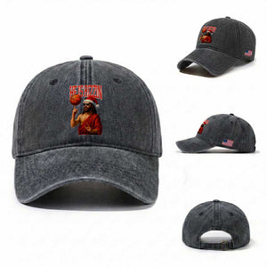 Jesus Basketball Christmas Washed Cotton Baseball Cap He Is Rizzin TS14 Washed Cap Universal Fit Dark Gray Print Your Wear
