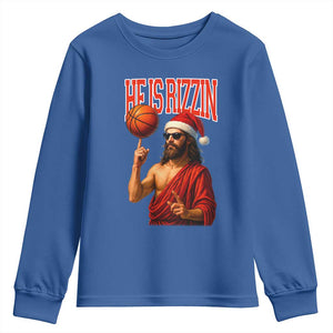 Jesus Basketball Christmas Youth Sweatshirt He Is Rizzin TS14 Royal Blue Print Your Wear
