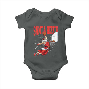 Santa Basketball Christmas Baby Onesie He Is Rizzin TS14 Dark Heather Print Your Wear