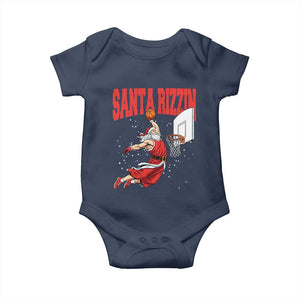 Santa Basketball Christmas Baby Onesie He Is Rizzin TS14 Navy Print Your Wear