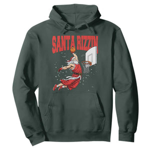 Santa Basketball Christmas Hoodie He Is Rizzin TS14 Dark Forest Green Print Your Wear
