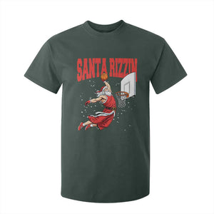 Santa Basketball Christmas T Shirt For Kid He Is Rizzin TS14 Dark Forest Green Print Your Wear