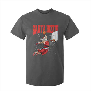 Santa Basketball Christmas T Shirt For Kid He Is Rizzin TS14 Dark Heather Print Your Wear