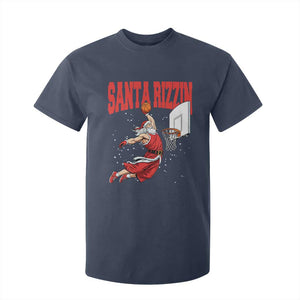 Santa Basketball Christmas T Shirt For Kid He Is Rizzin TS14 Navy Print Your Wear
