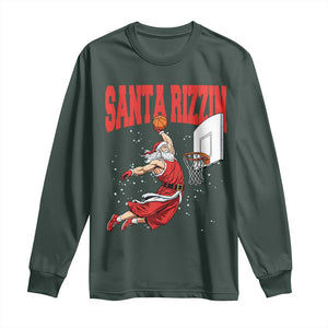 Santa Basketball Christmas Long Sleeve Shirt He Is Rizzin TS14 Dark Forest Green Print Your Wear
