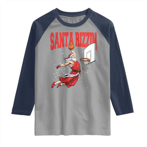 Santa Basketball Christmas Raglan Shirt He Is Rizzin TS14 Sport Gray Navy Print Your Wear