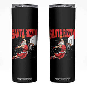 Santa Basketball Christmas Skinny Tumbler He Is Rizzin TS14 Black Print Your Wear