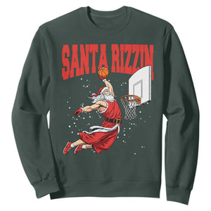 Santa Basketball Christmas Sweatshirt He Is Rizzin TS14 Dark Forest Green Print Your Wear