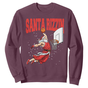 Santa Basketball Christmas Sweatshirt He Is Rizzin TS14 Maroon Print Your Wear