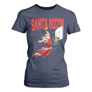 Santa Basketball Christmas T Shirt For Women He Is Rizzin TS14 Navy Print Your Wear