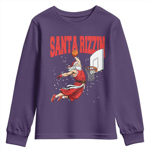 Santa Basketball Christmas Youth Sweatshirt He Is Rizzin TS14 Purple Print Your Wear