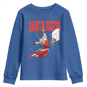 Santa Basketball Christmas Youth Sweatshirt He Is Rizzin TS14 Royal Blue Print Your Wear