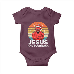 Funny Satan Christmas Baby Onesie Jesus Has Your Back TS14 Maroon Print Your Wear