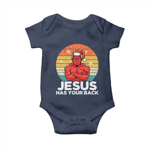 Funny Satan Christmas Baby Onesie Jesus Has Your Back TS14 Navy Print Your Wear