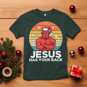 Funny Satan Christmas T Shirt Jesus Has Your Back TS14 Dark Forest Green Print Your Wear