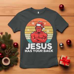 Funny Satan Christmas T Shirt Jesus Has Your Back TS14 Dark Heather Print Your Wear