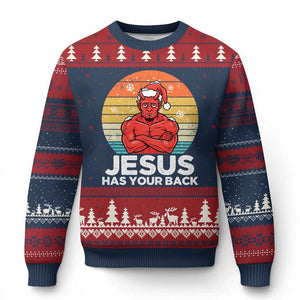 Funny Satan Xmas Ugly Christmas Sweater Jesus Has Your Back TS14 Navy Red Print Your Wear