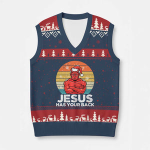 Funny Satan Xmas V-Neck Knit Sweater Vest Jesus Has Your Back TS14 Navy Red Print Your Wear