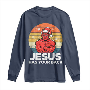 Funny Satan Christmas Long Sleeve Shirt Jesus Has Your Back TS14 Navy Print Your Wear