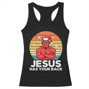 Funny Satan Christmas Racerback Tank Top Jesus Has Your Back TS14 Black Print Your Wear