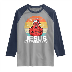 Funny Satan Christmas Raglan Shirt Jesus Has Your Back TS14 Sport Gray Navy Print Your Wear