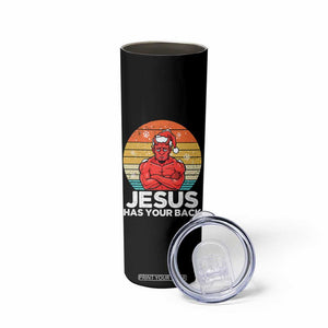 Funny Satan Christmas Skinny Tumbler Jesus Has Your Back TS14 Print Your Wear