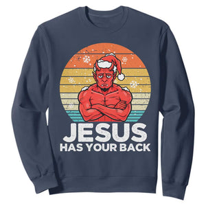 Funny Satan Christmas Sweatshirt Jesus Has Your Back TS14 Navy Print Your Wear
