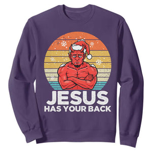 Funny Satan Christmas Sweatshirt Jesus Has Your Back TS14 Purple Print Your Wear