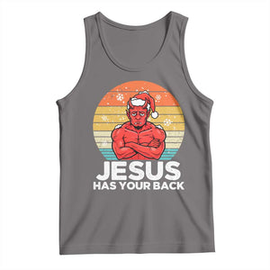 Funny Satan Christmas Tank Top Jesus Has Your Back TS14 Deep Heather Print Your Wear