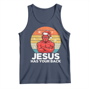 Funny Satan Christmas Tank Top Jesus Has Your Back TS14 Navy Print Your Wear