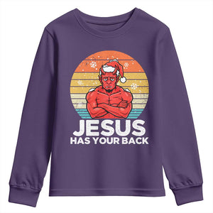 Funny Satan Christmas Youth Sweatshirt Jesus Has Your Back TS14 Purple Print Your Wear