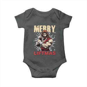 Jesus Gym Christmas Baby Onesie Merry Liftmas Xmas TS14 Dark Heather Print Your Wear