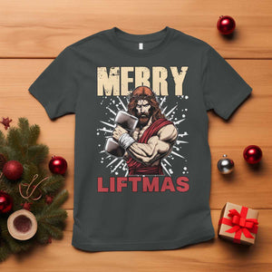 Jesus Gym Christmas T Shirt Merry Liftmas Xmas TS14 Dark Heather Print Your Wear