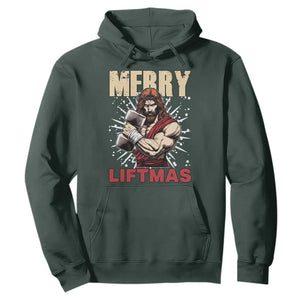 Jesus Gym Christmas Hoodie Merry Liftmas Xmas TS14 Dark Forest Green Print Your Wear